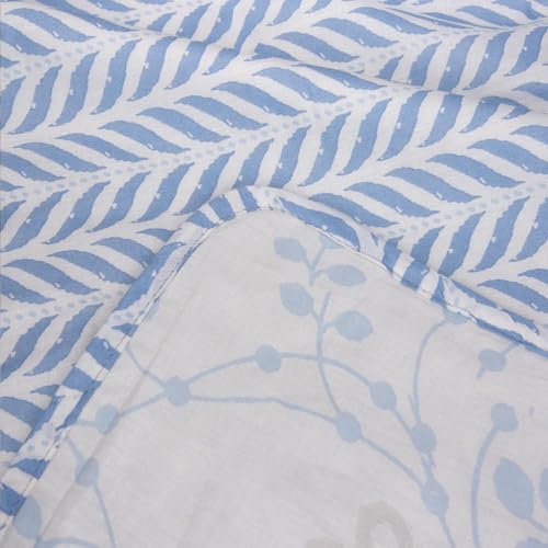 Image of HUESLAND 100% Cotton Reversible Dohar Single Bed Cotton | Soft Cambric Weave, Lightweight AC Blanket for Summer & All Weather Use | 56 x 89 inches, Petal - White & Arctic Blue