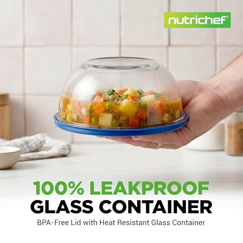 Image of NutriChef 4‑Piece Glass Mixing Bowls with Lids - Premium Borosilicate Glass Bowl Set (1 QT‑3.7 QT) - Non‑Toxic Bowls with Airtight Lids for Mixing, Baking, Serving & Storage