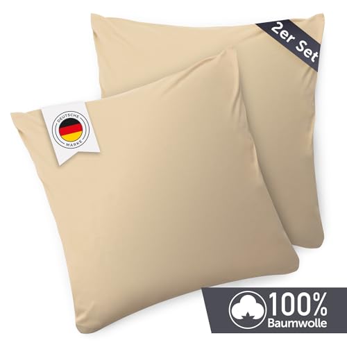 Blumtal Kissenbezug 40x40 cm (2er Set Kissenbezüge) - Beige - 100% Baumwoll-Jersey, Oeko-Tex Zertifiziert… – Ansicht 2