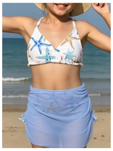 Image of RoseSeek Girl's 3 Piece Cute Bowknot Bathing Suit Halter Triangle High Waisted Swimsuit with Beach Cover Up Skirt