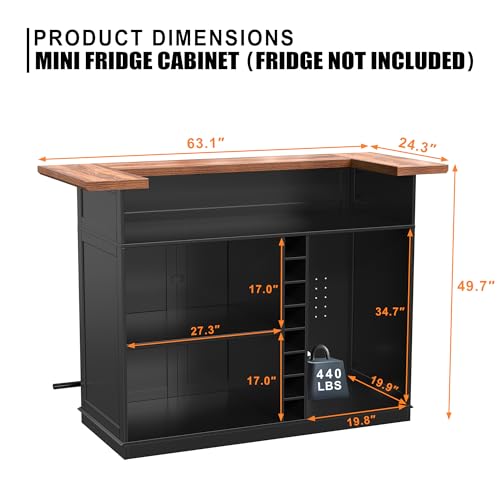 Image of GDLF 63.1 inch Home Bar Cabinet with Fridge Space, U-Shape Liquor Mini Bar | U-Shaped Design with Wine Storage, Glass Rack, Spacious Countertop for Cocktail Prep, and Elegant Liquor Display