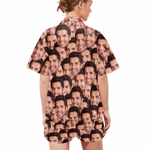 Personalized Pajamas for Women Custom Funny Face Pajama Suit with Picture Name Short Sleeve Sleepwear Pj Lounge Sets4