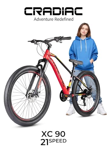Cradiac XC 90 21 Speed High Performance Steel Mountain Cycles for Men with Front Suspension & Dual Disc Brake| 27.5 T 21 Geared MTB Bike | Ideal for 14+ Years, Unisex, Frame Size : 18.5 inch
