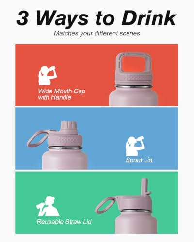 Image of Coolflask 40 oz Water Bottle Insulated with Straw & 3 Leakproof Lids