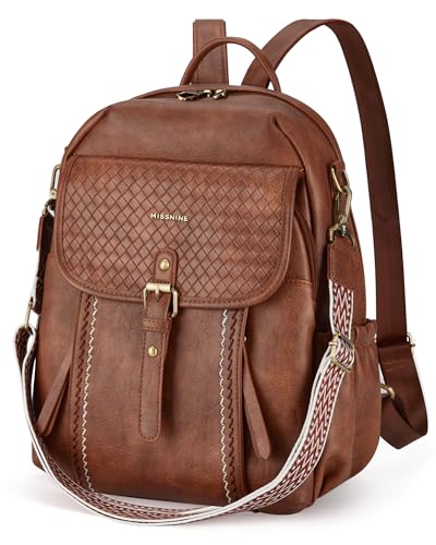 Missnine Leather Backpack Purse for Women, Ladies Fashion Backpacks, Convertible Vintage Bag for Travel, Work, Everyday