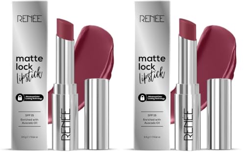 Image of RENEE Matte Lock Lipstick - Pop, Moisturizing, Long Lasting & Weightless Formula, Intense Color Pay Off with Ultra-Matte Finish, Enriched with Avocado oil, Vitamin E, D & Beta-Carotene, 3.5 Gm