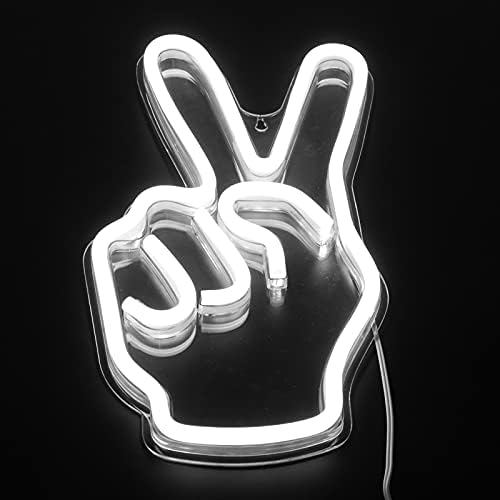 Miniatura 4 de Garosa Letrero LED de la paz de neón, luz de neón, gesto de victoria, V, lámpara decorativa creativa alimentada por USB para dormitorio, gabinete,