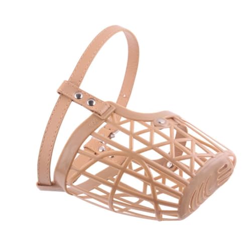 LOORGVEL Bozal Perro Cesta Plástico Ajustable con Correa de PU Anti-mordeduras para Perros Grandes y Medianos Color Albaricoque