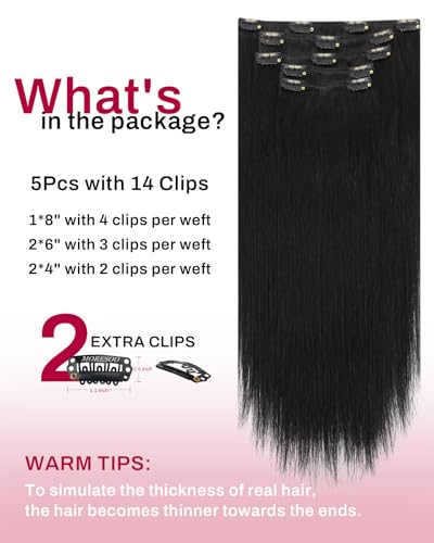 Image of Moresoo Clip in Hair Extensions Natural Black Human Hair Short 10 inch 80g | Real human hair clip ins, sleek natural black, 5pcs, remy straight texture, easy daily styling for short hair