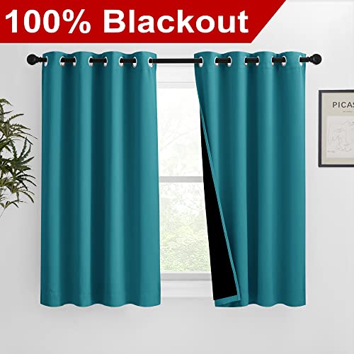 Image of NICETOWN 100% Blackout Curtains 54 inches Long, Double-Deck Completely Blackout Window Treatment Thermal Insulated Lined Drapes for Small Window (Peacock Teal, 1 Pair, 46 inches Width Each Panel)