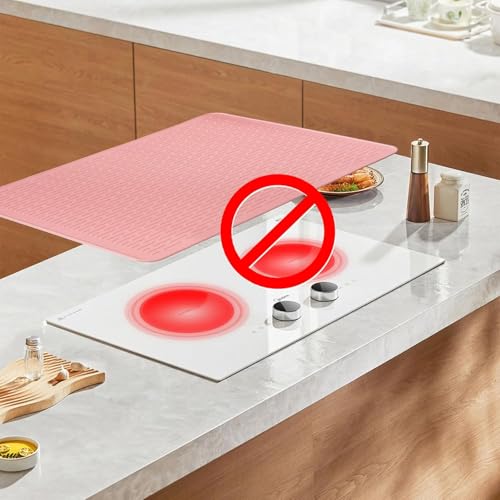 Image of Stove Top Cover for Electric Stove - Food Grade Ceramic Stove top Cover, Silicone XXL Dish Drying Mat, Glass Cooktop Covers, Flat RV Range top Mats (Pink Thickened,30x21)