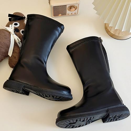 PU Leather Knee High Boots for Girls Fashion Lug Sole Side Zipper Tall Motorcycle Riding Shoes Classic Western Boots3