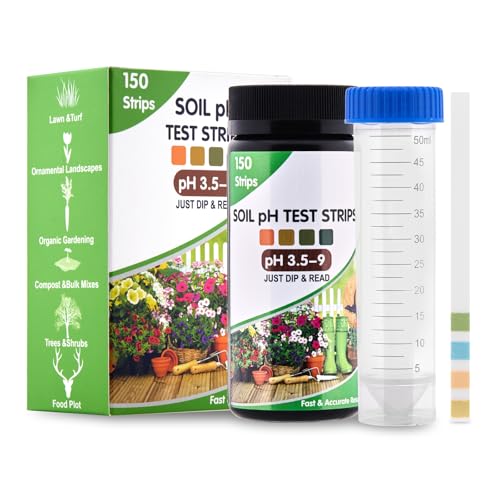 Soil pH Test Kit: 150 pH Test Strips with Cylinder for Quick Readings | Easy Testing for Garden & Lawn | Includes Illustrated Guide