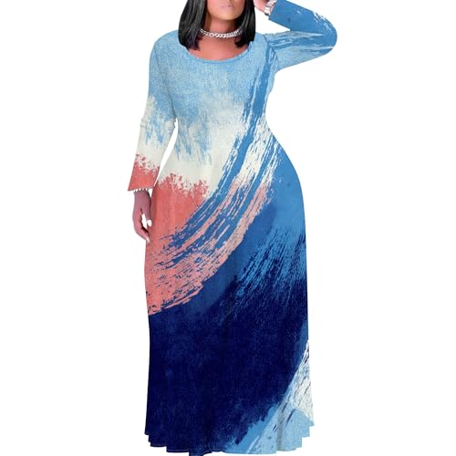 Image of PinkPatty Plus Size Maxi Dresses for Women Long Sleeve Crew Neck Sundress Casual Fall Dress with Pockets