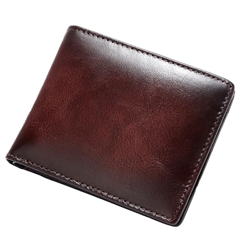 LELEMENT Top Genuine Leather Mens Wallet | RFID Blocking Bifold Wallet For Men with 2 ID Window | Thoughtful Gift for Men with Gift Box | Brown Wallet2