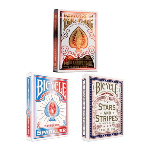 Image of Bicycle Americana Playing Card Collection - 3 Deck Bundle | 140th Anniversary, Sparkler, Stars & Stripes Decks Patriotic USA 250th anniversary tribute, Air Cushion Finish, Made in USA