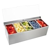 MOLIGOU Chilled Condiment Server, Stainless Steel Chilled Condiment Tray with Lid, Ice Condiment Serving Containers with 5 Removable Compartments
