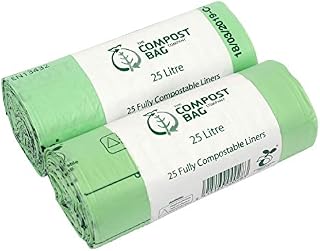25 Litre x 50 Compostable Caddy Bags - Compost Bag Kitchen Food Waste Compost Liners 25L - EN 13432 - Compost Bag Pedal Bin Bags with Composting Guide