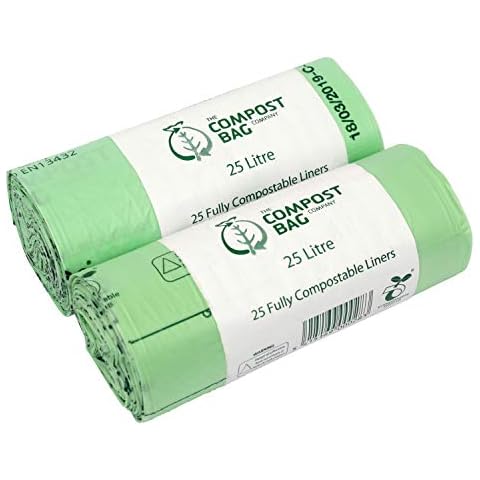 25 Litre x 50 Compostable Caddy Bags - Compost Bag Kitchen Food Waste Compost Liners 25L - EN 13432 - Compost Bag Pedal Bin Bags with Composting Guide Cover