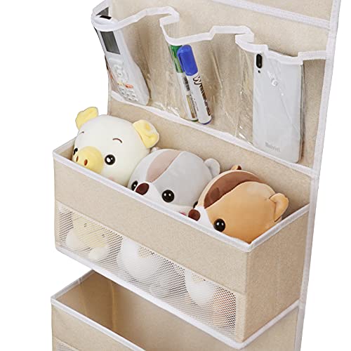 Univivi 6-Shelf Over Door Hanging Organizer Fabric Door Storage with 5 Large Pockets and 3 Small PVC Pockets Wall Mount Hanging Storage Organizers (Beige)…