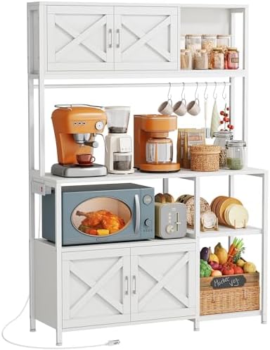 Huuger Large Bakers Rack with Power Outlet, Kitchen Microwave Sta...