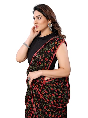 MOHIT CREATIONS Women's Party Wear Georgette Printed Border Ready To Wear Saree With Unstiched Blouse Piece