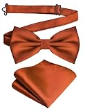 Branduce Rust Bow Tie and Pocket Square Set for Men Wedding Silk Pre-tied Adjustable Bow tie Handkerchief (BB01-33)