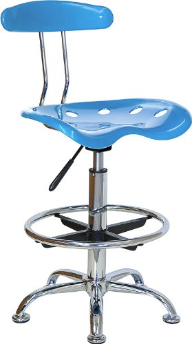 Flash Furniture Vibrant Bright Blue and Chrome Drafting Stool with Tractor Seat