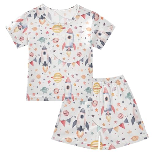 CHIFIGNO Pink Octopus Unisex Snug-Fit Short Sleeve Soft 2 Piece Pajama Set with Pocket 5-14Y