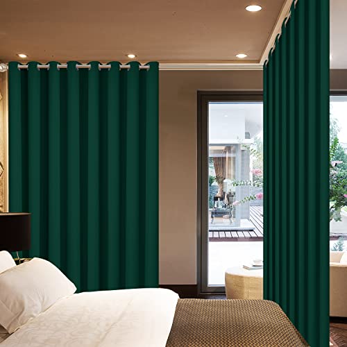 Yakamok Blackout Extra Wide Thermal Insulated Curtains, Total Shade Patio Door Curtain, Full Light Shading Sliding Door Room Divider for Space Separator Bedroom, 1 Panel, W100 x L84, Emerald Green,