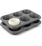 Barlket 2 Pack Jumbo Muffin Pan, 6 Cup Large Cupcake Pan with Speckled Granite Coating, Professio...