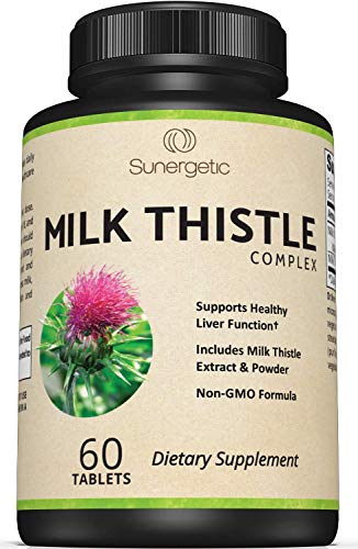 Image of Sunergetic Premium Milk Thistle Complex - Supports Healthy Liver Function - Detox & Cleanse - Powerful Milk Thistle Extract & Seed Powder - Standardized Silymarin Content - 60 Milk Thistle Tablets