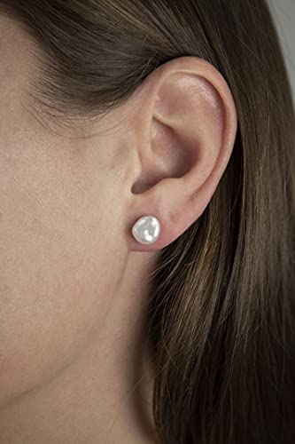 Blue Ocean Pearls .925 Sterling Silver Freshwater White Keshi Cultured Pearl Earrings For Women, 8-9Mm Baroque Pearls High Luster Stud Jewelry Earrings For Girls #TOP3