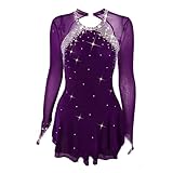 LIUHUO Vestido de patinaje artístico para niña, manga larga, elegante, hecho a mano, cristal, Púrpura, 11- 13 años