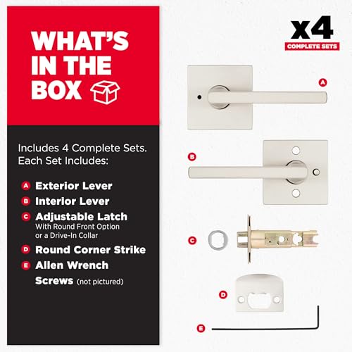 Image of Kwikset Halifax Interior Square Privacy Door Handle with Lock, Door Lever for Bathroom and Bedroom, Satin Nickel Reversible Keyless Push Button Lock Door Lever