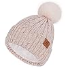 Bequemer Laden Bonnet Hiver Femme - Bonnets Chauds Tricotés avec Double Doublure Polaire, Mignons Pompon Cadeau Femme