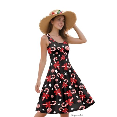 Image of Women Stylish Tank Dresses Sleeveless Round Neck Midi Casual Dress with Pocket for Summer