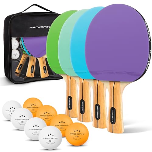 PRO-SPIN Table Tennis Bats - High-Performance Set with Premium Table Tennis Rackets, 3-Star Ping Pong Balls| Professional Quality Ping Pong Paddle Set (Purple | Blue | Mint| Green, 4-Player Set) option