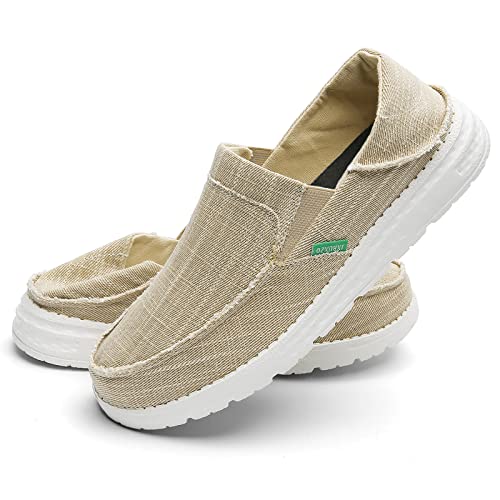 Jxruxzo Men's Slip On Cloth Shoes Plantar Fasciitis Canvas Loafer Shoes With Arch Support Insole,Casual Comfort Slippers Soft Outdoor Boat Shoes (9.5 Us,Khaki) #TOP7