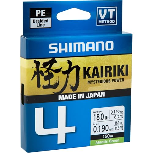 SHIMANO Kairiki 4, Geflochtene Angelschnur, 4-Fach, 150m, 0,10mm, 8,0lb, 6,8kg, Mantisgrün, LDM54TE0810015G
