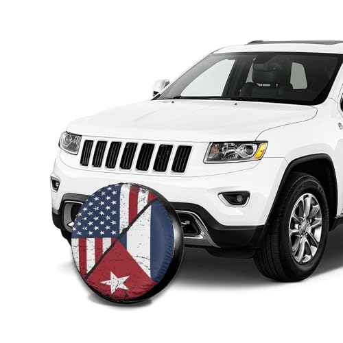 Image of Cuba Cuban American Flag Spare Tire Cover Weatherproof Wheel Protectors Dust-Proof Sun Protection Wheel Tire Covers Universal Fit for Truck SUV RV Camper Trailer Car Accessories 16 inch