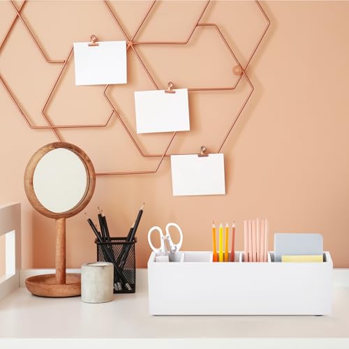 Porte-crayons en bois blanc Jetec avec 6 compartiments réglables - 8
