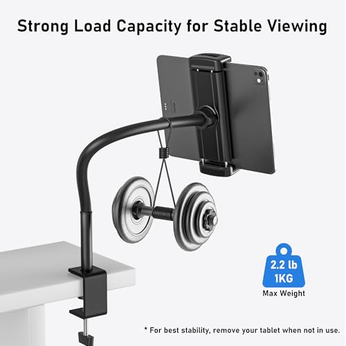 TeQable Tablet Stand for Desk, Gooseneck iPad Holder Clamp Mount, 360° Adjustable Arm Mount for iPad Pro/Air/Mini, Kindle Fire, Galaxy Tabs, 4.7"-13.5" Tablets, for Kitchen, Work, Video Call, Bed by TeQable - Image 5