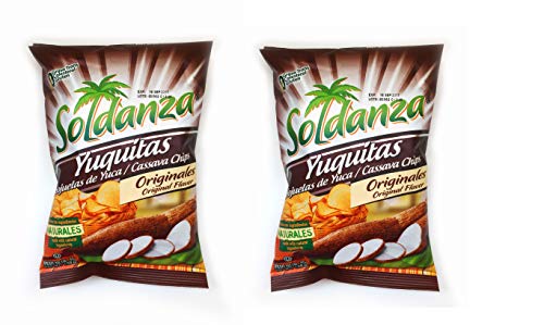 SOLDANZA Yuquitas - Hojuelas de Yuca Cassava Chips 45 gr. - Pack of 2.