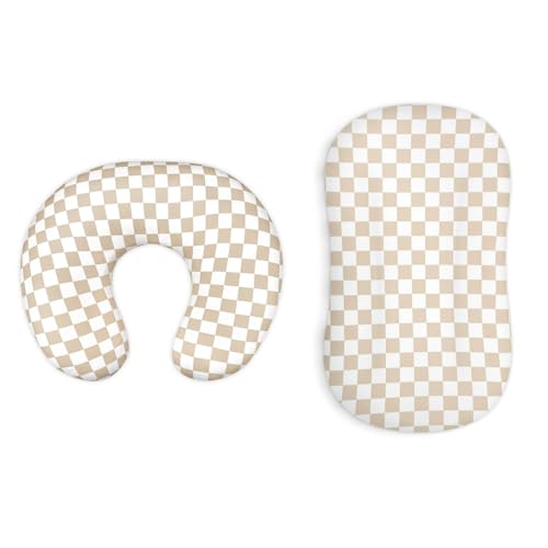 Image of DILIMI Nursing Pillow Cover and Baby Lounger Cover, Comfortable Slipcover Newborn Lounger Cover for Boys Girls, Light Brown Checkerboard (Pillow Not Include)
