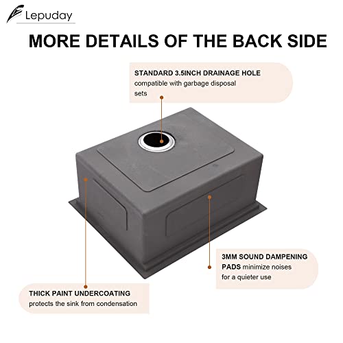 Lepuday 23 Inch Undermount Kitchen Sink Stainless Steel Single Bowl Bar Prep Workstation Sink 16 Gauge Brushed Finish Handmade Sink Round Corner 10" Deep Sinks #TOP4