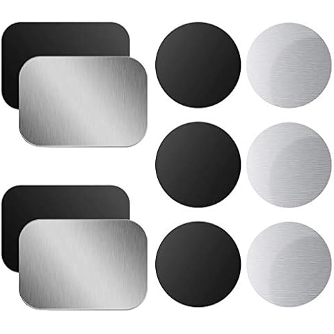 OWLKELA Mount Metal Plate for Phone Magnet Car Mount Holder Cradle with Adhesive, Universal Replacement Sticker Compatible with Magnetic Mounts - 10 Pack Black and Silver (4 Rectangle and 6 Round) Cover