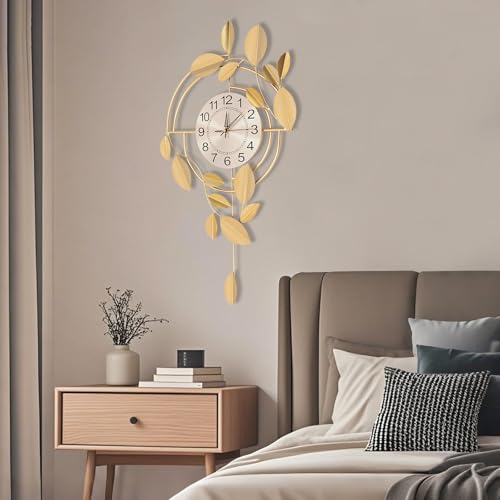 Reloj de pared moderno con diseño de hoja dorada 3D silencioso miniatura 5