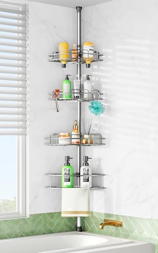 HAMITOR Etagere Douche Telescopique Angle: 4 Etages en Metal Etagere Salle de Bain sans Percage,...