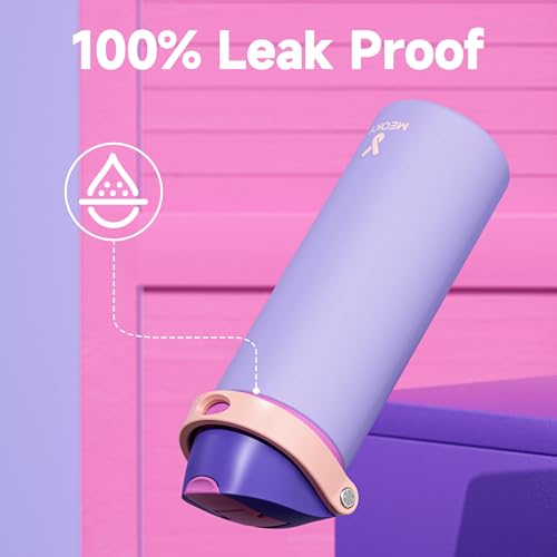 Image of 24 oz Insulated Water Bottle for Women: Meoky Stainless Steel Metal Water Bottle with 2-in-1 Straw and Spout Lid - Leak Proof, Cold for 24 Hours, Protective Silicone Base, BPA-Free for School, Orchid